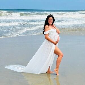 Gorgeous White Sheer Maternity Gown with Train
